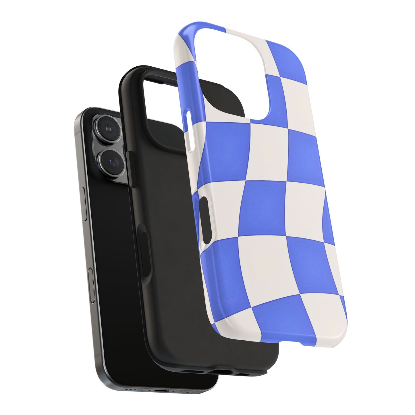 Funda resistente para teléfono con estampado ondulado de cuadros azules | Estética