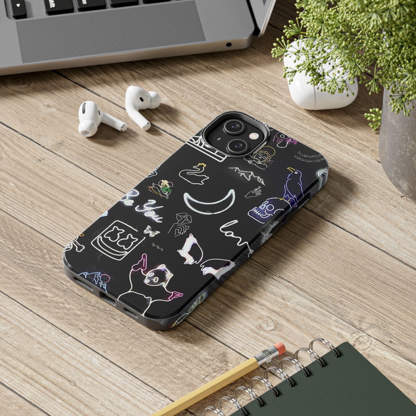 Funda resistente para teléfono estilo neón blanco | Estética