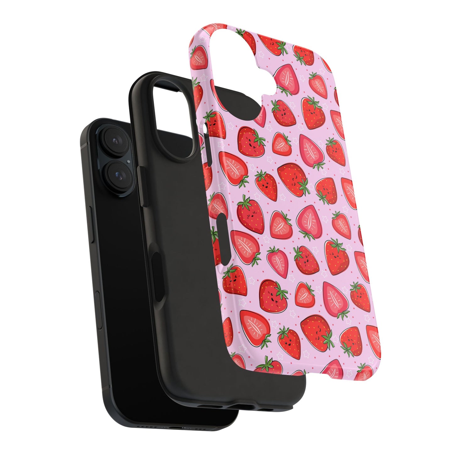 Kawaii Strawberry Cartoon Pattern Pink Aesthetic Tough Phone Case | Food