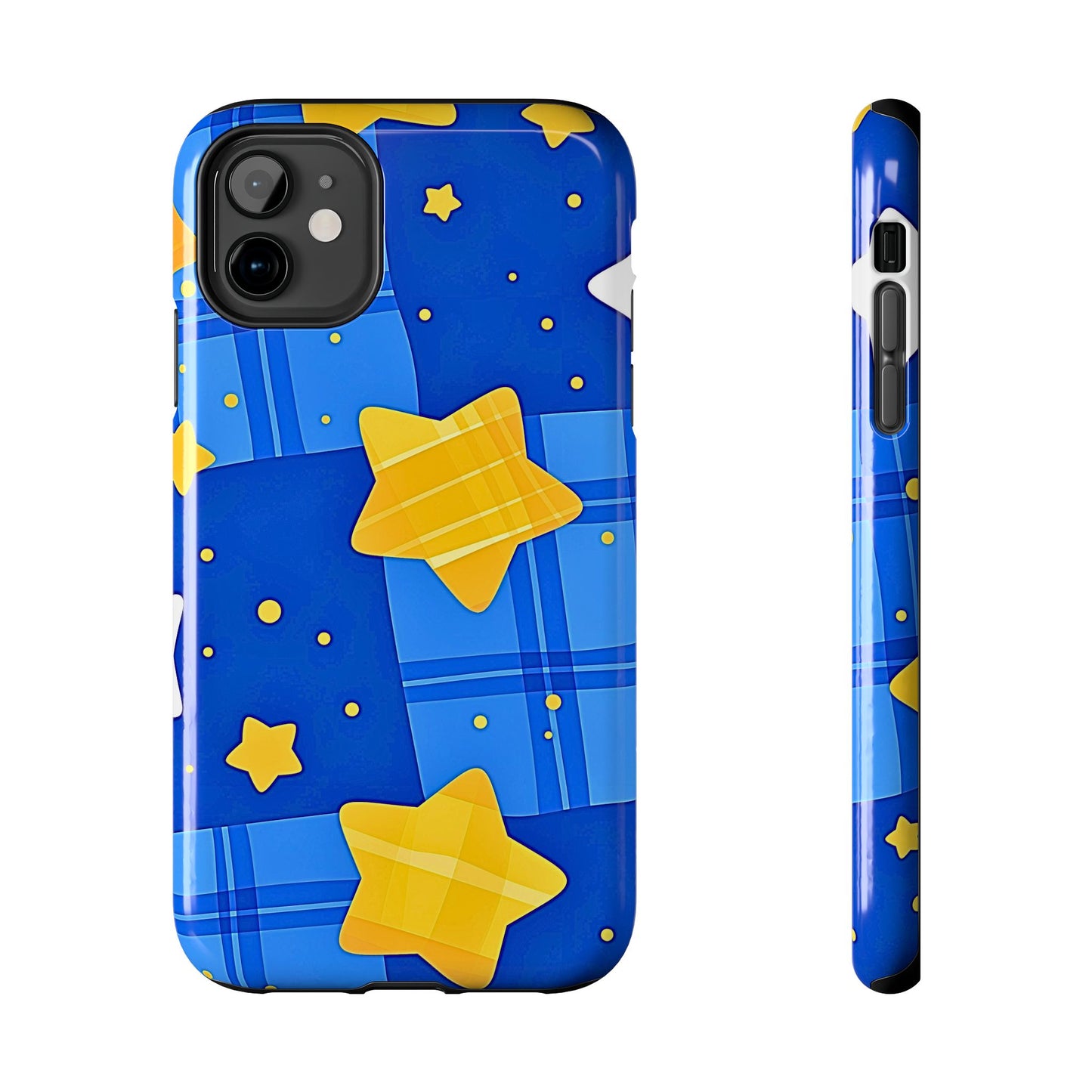 Funda resistente para teléfono con estampado de estrellas y cuadros preppy | Estética