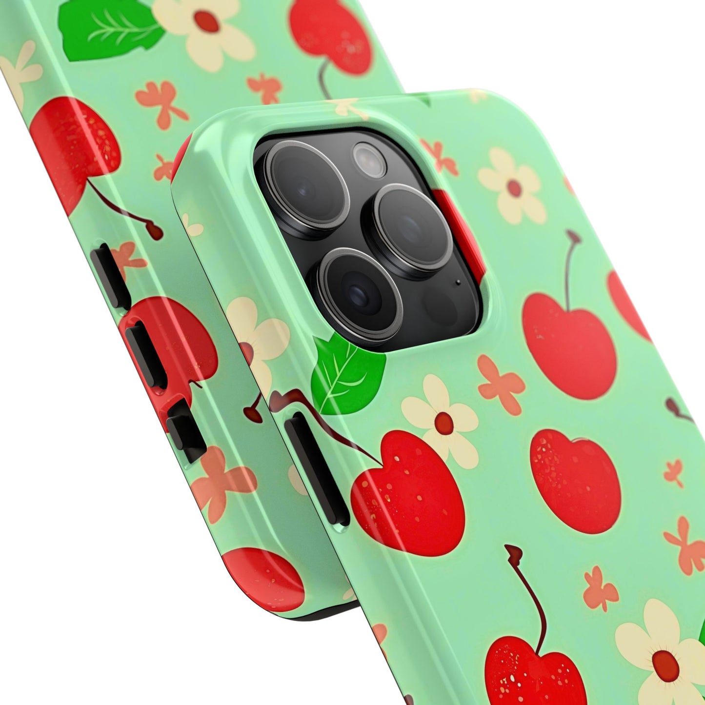 Cute Cherry Flower Pattern Mint Tough Phone Case | Aesthetic