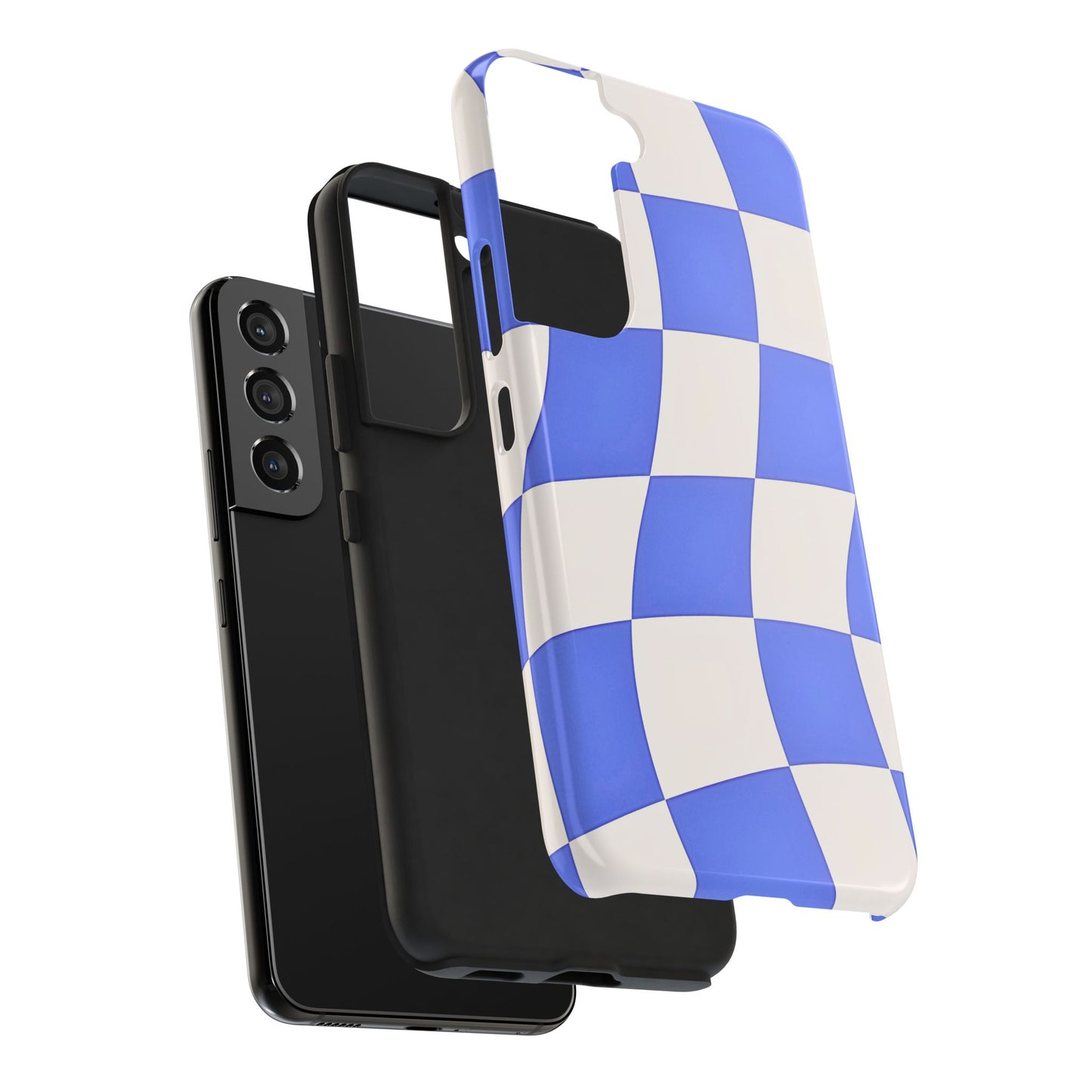 Funda resistente para teléfono con estampado ondulado de cuadros azules | Estética