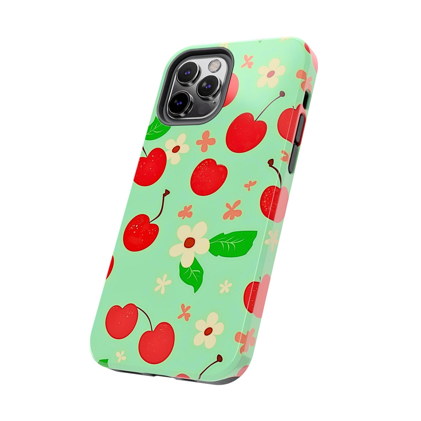 Cute Cherry Flower Pattern Mint Tough Phone Case | Aesthetic