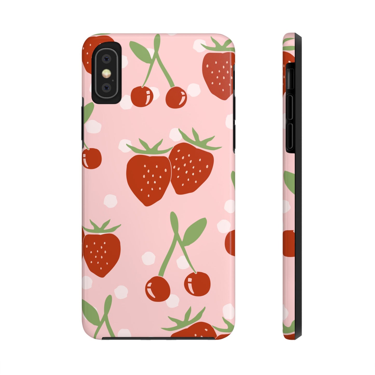 Cute Pink and Red Cherry and Strawberry Tough Phone Case | Food