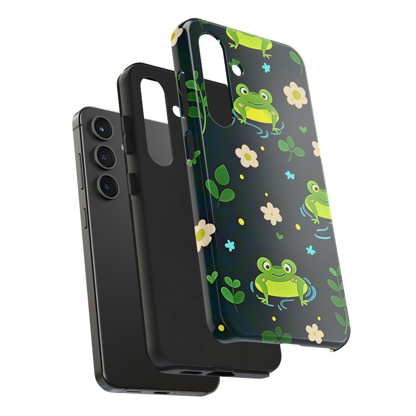 Kawaii Froggy Pattern Black Tough Phone Case | Animals
