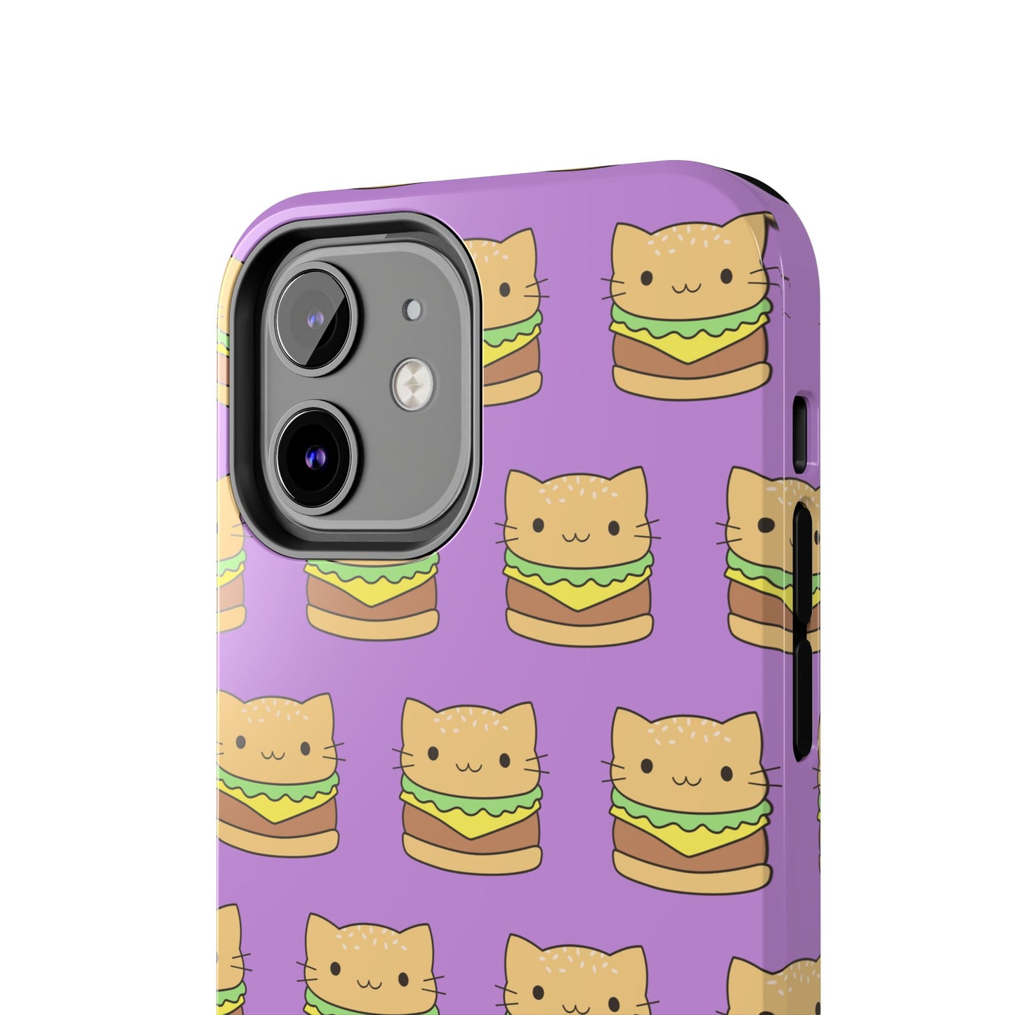 Kawaii Cat Burger Pattern Purple Background Cute Tough Phone Case | Food