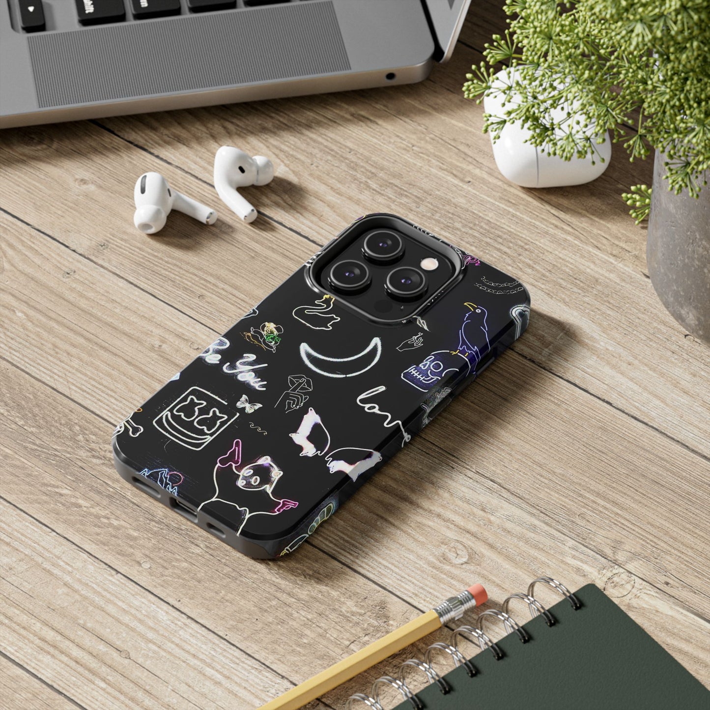 Funda resistente para teléfono estilo neón blanco | Estética
