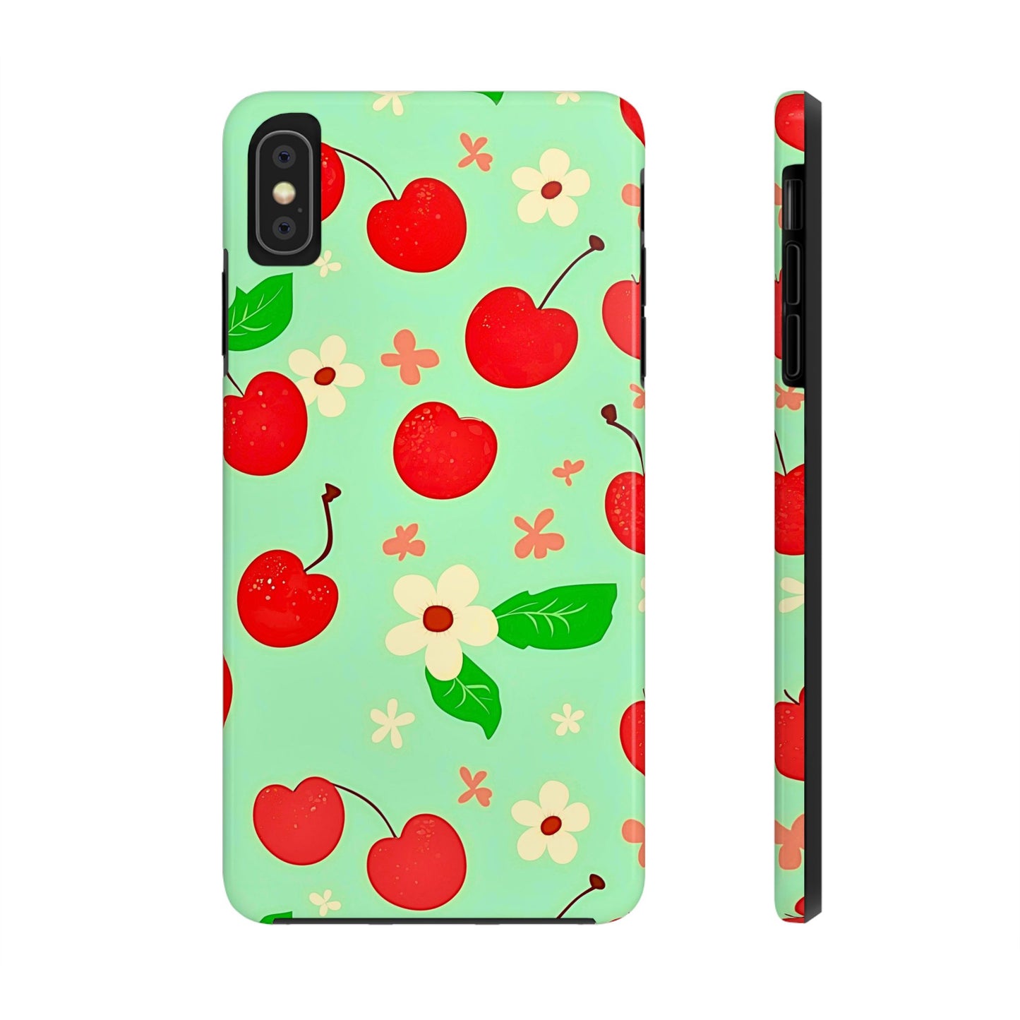 Cute Cherry Flower Pattern Mint Tough Phone Case | Aesthetic
