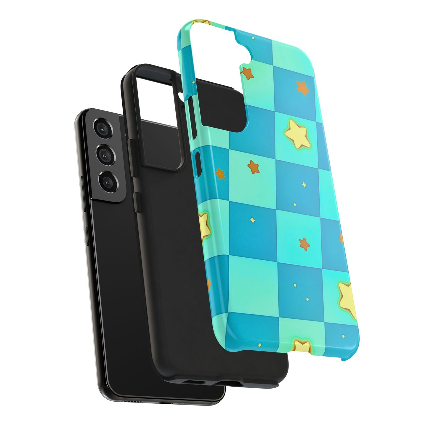 Vibrant Preppy Checkered Blue & Yellow Stars Tough Phone Case | Aesthetic