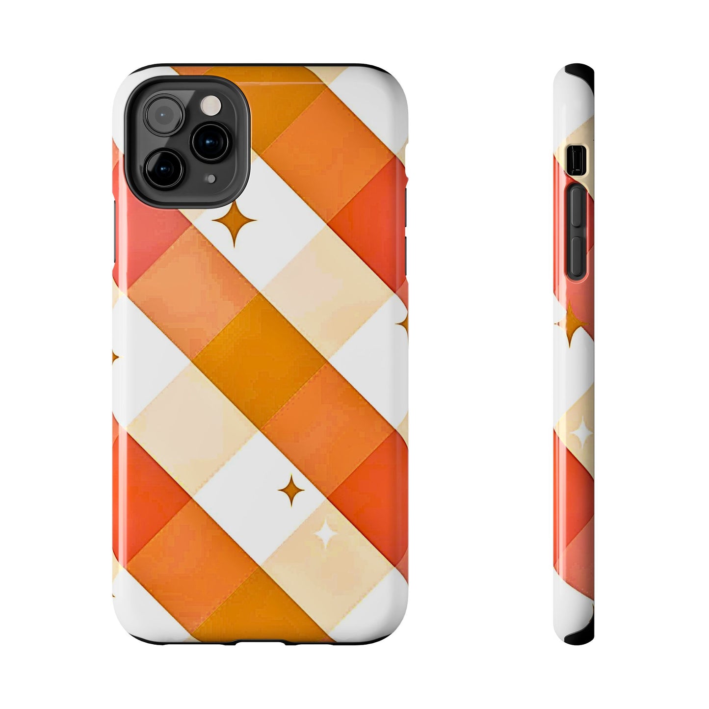 Pastel Orange & Pink Checkered Stars Tough Phone Case | Aesthetic