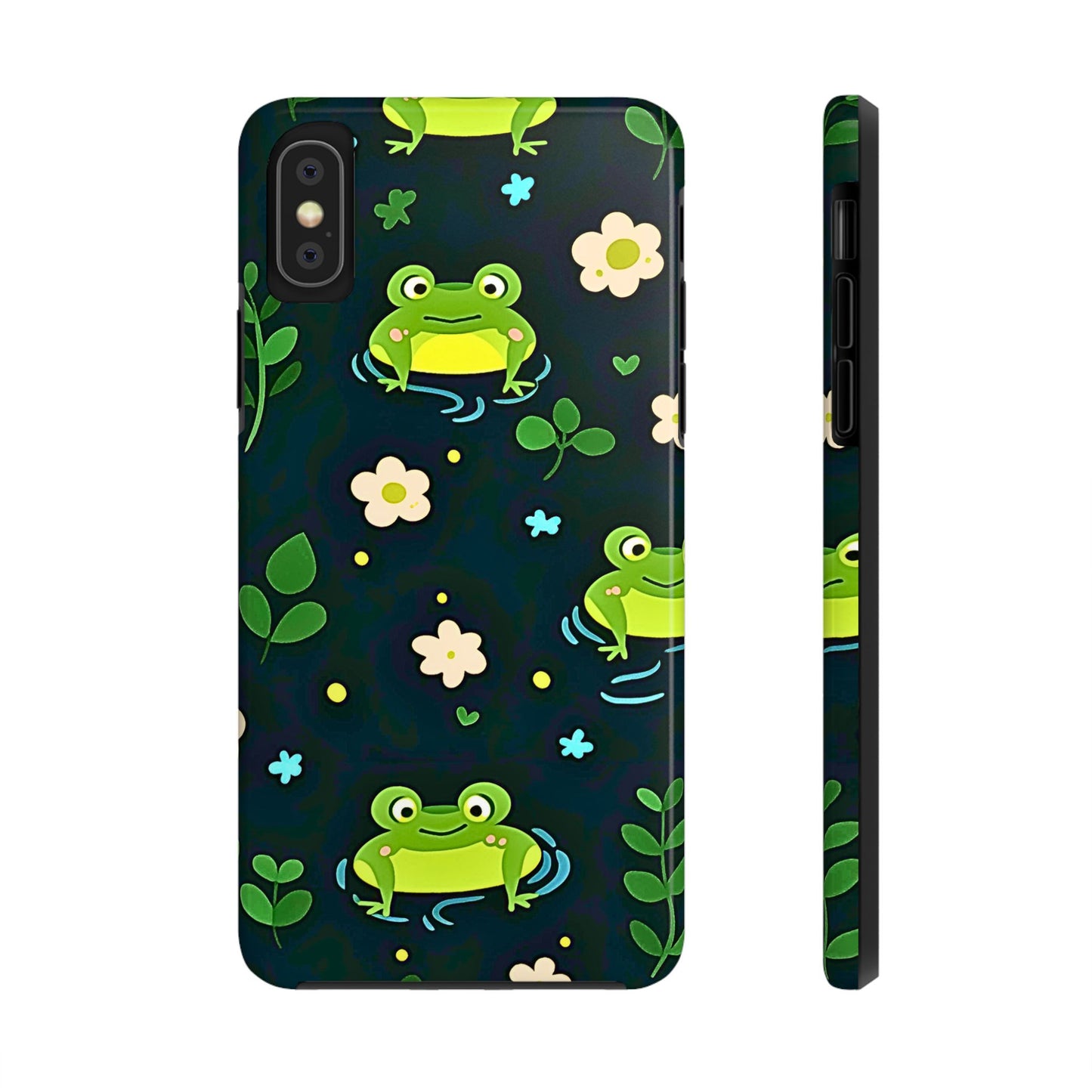 Kawaii Froggy Pattern Black Tough Phone Case | Animals