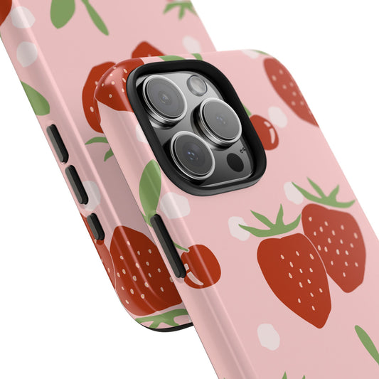 Cute Pink and Red Cherry and Strawberry Tough Phone Case | Food