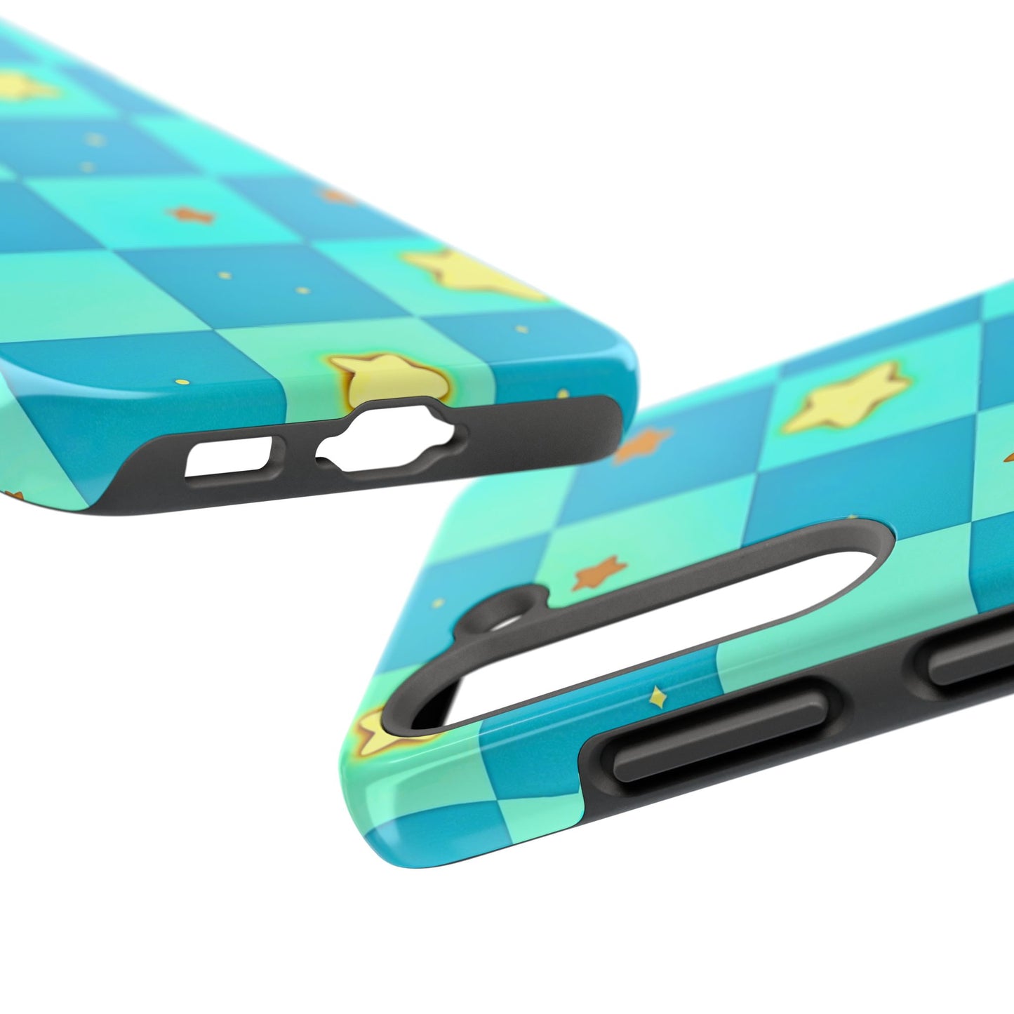 Vibrant Preppy Checkered Blue & Yellow Stars Tough Phone Case | Aesthetic