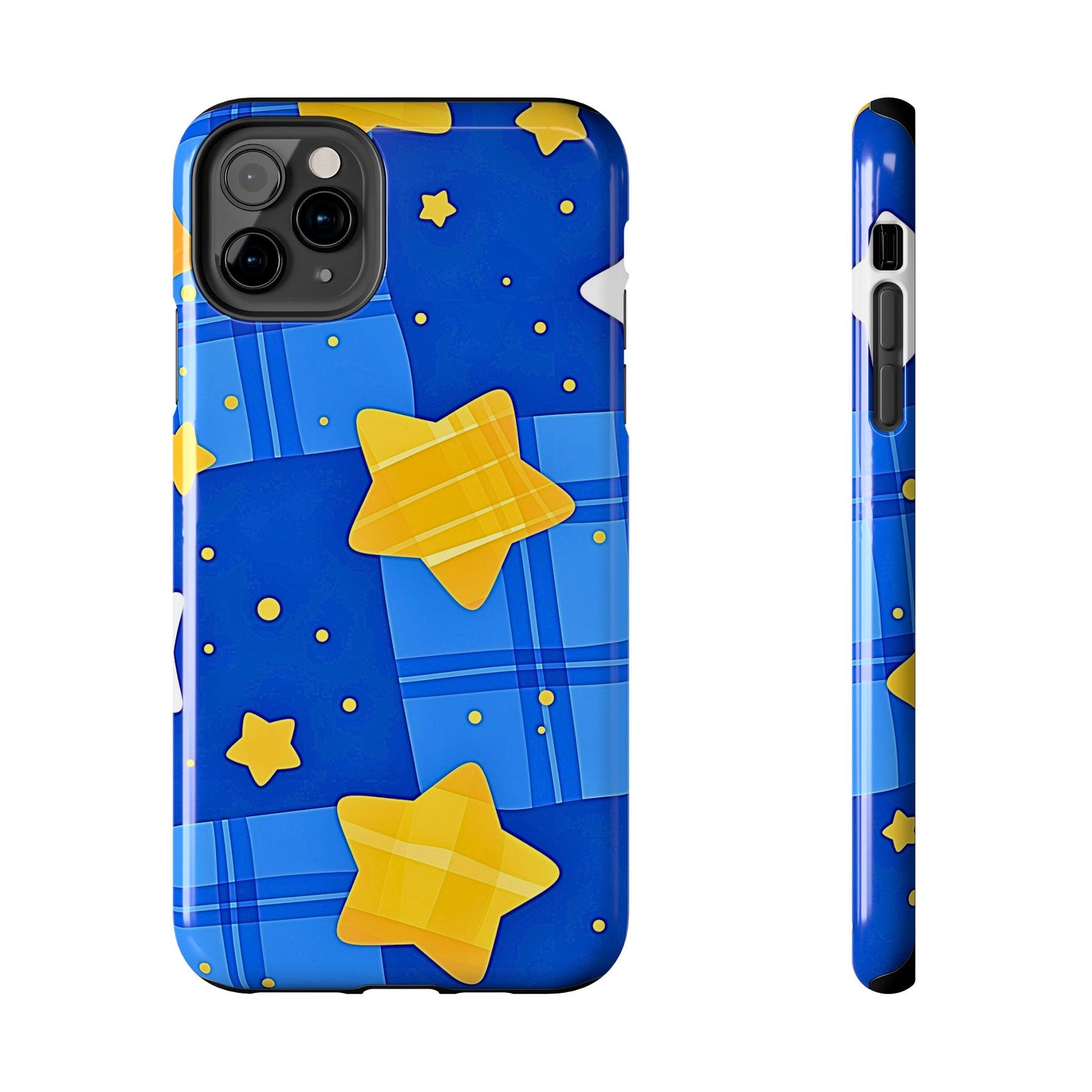 Funda resistente para teléfono con estampado de estrellas y cuadros preppy | Estética