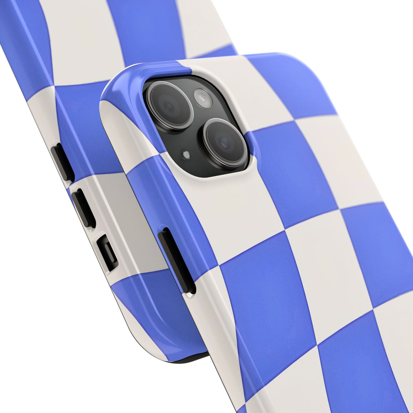 Funda resistente para teléfono con estampado ondulado de cuadros azules | Estética