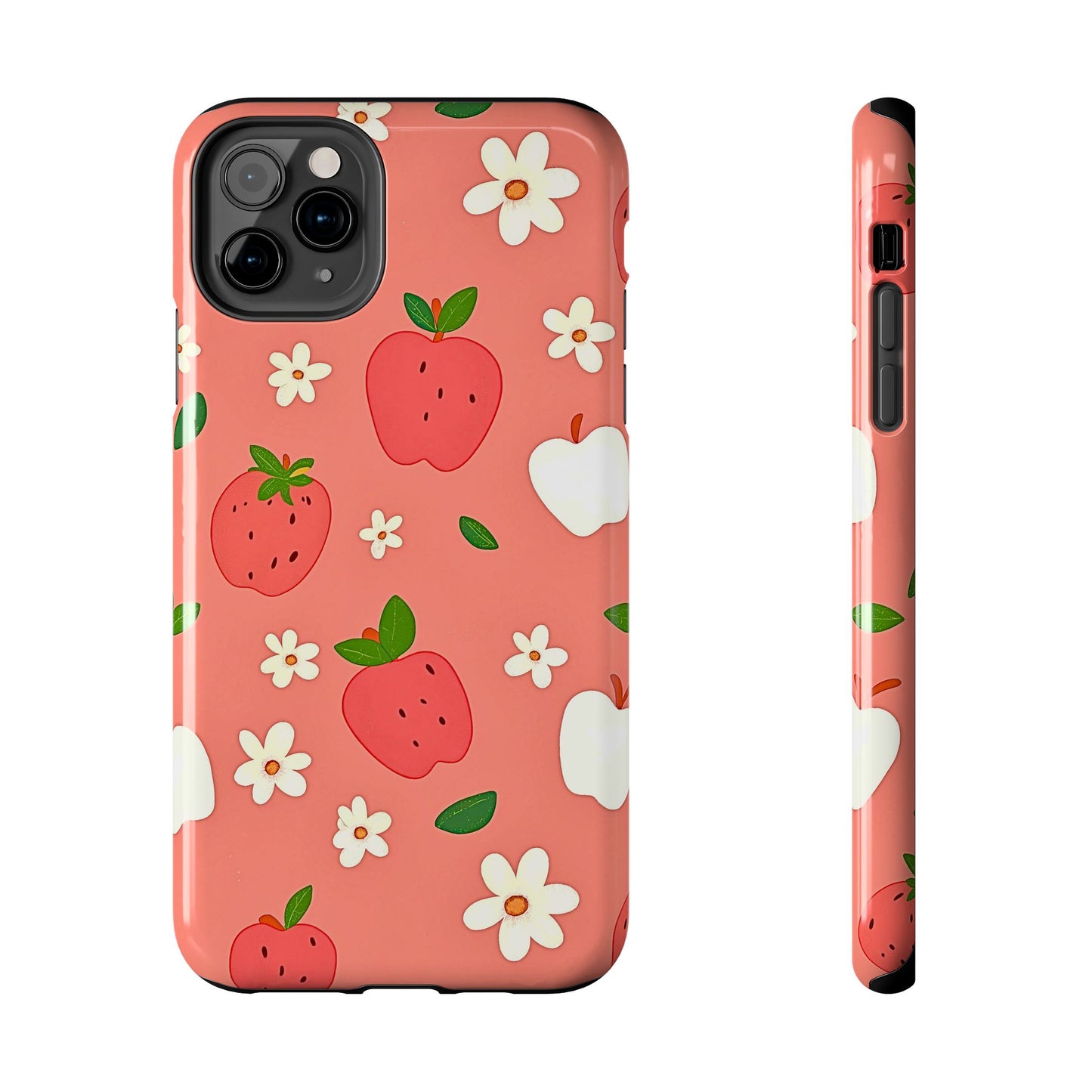 Strawberry Apple Flower Pattern Pink Tough Phone Case | Aesthetic