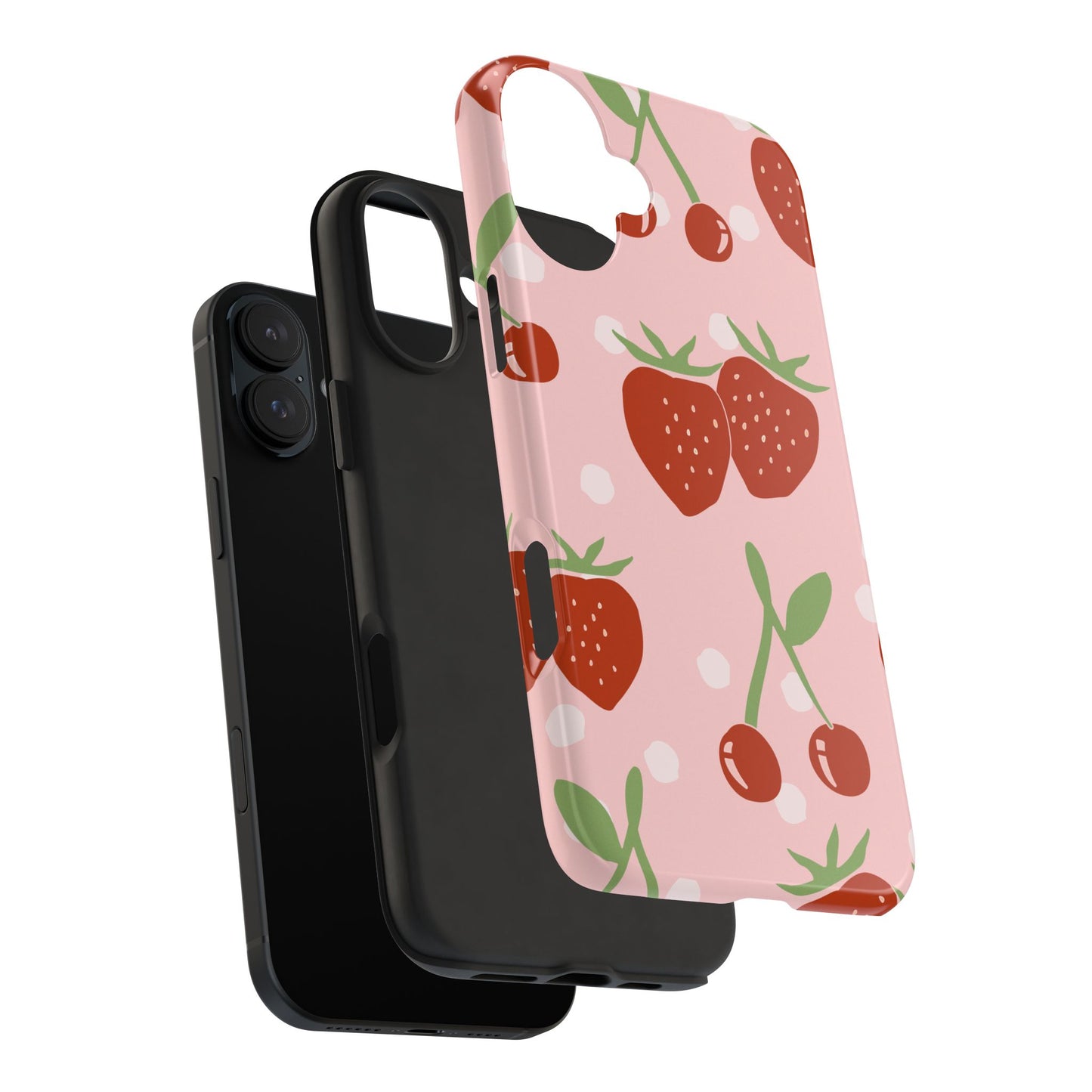 Cute Pink and Red Cherry and Strawberry Tough Phone Case | Food