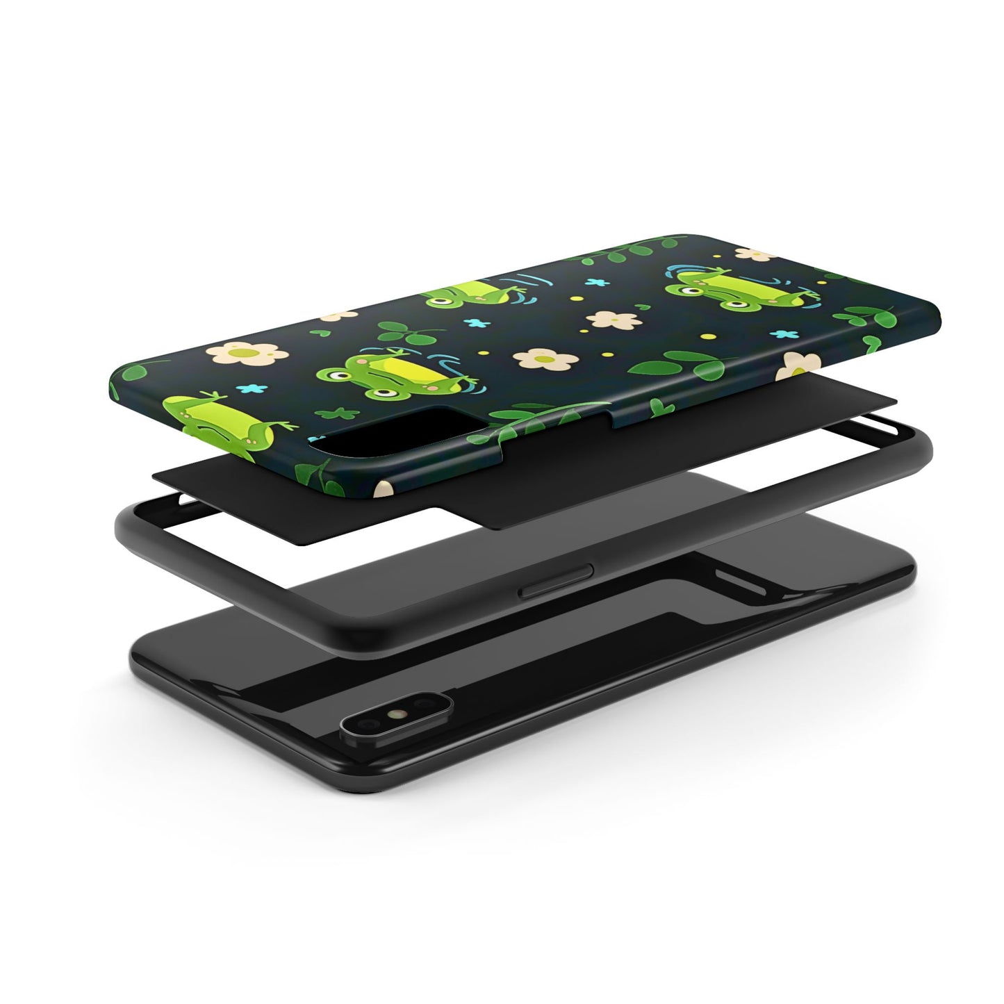 Kawaii Froggy Pattern Black Tough Phone Case | Animals