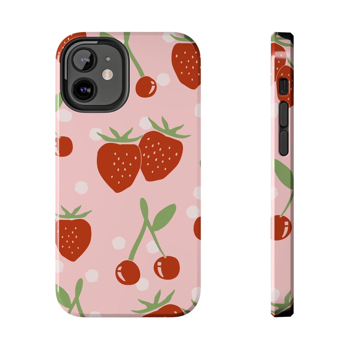 Cute Pink and Red Cherry and Strawberry Tough Phone Case | Food