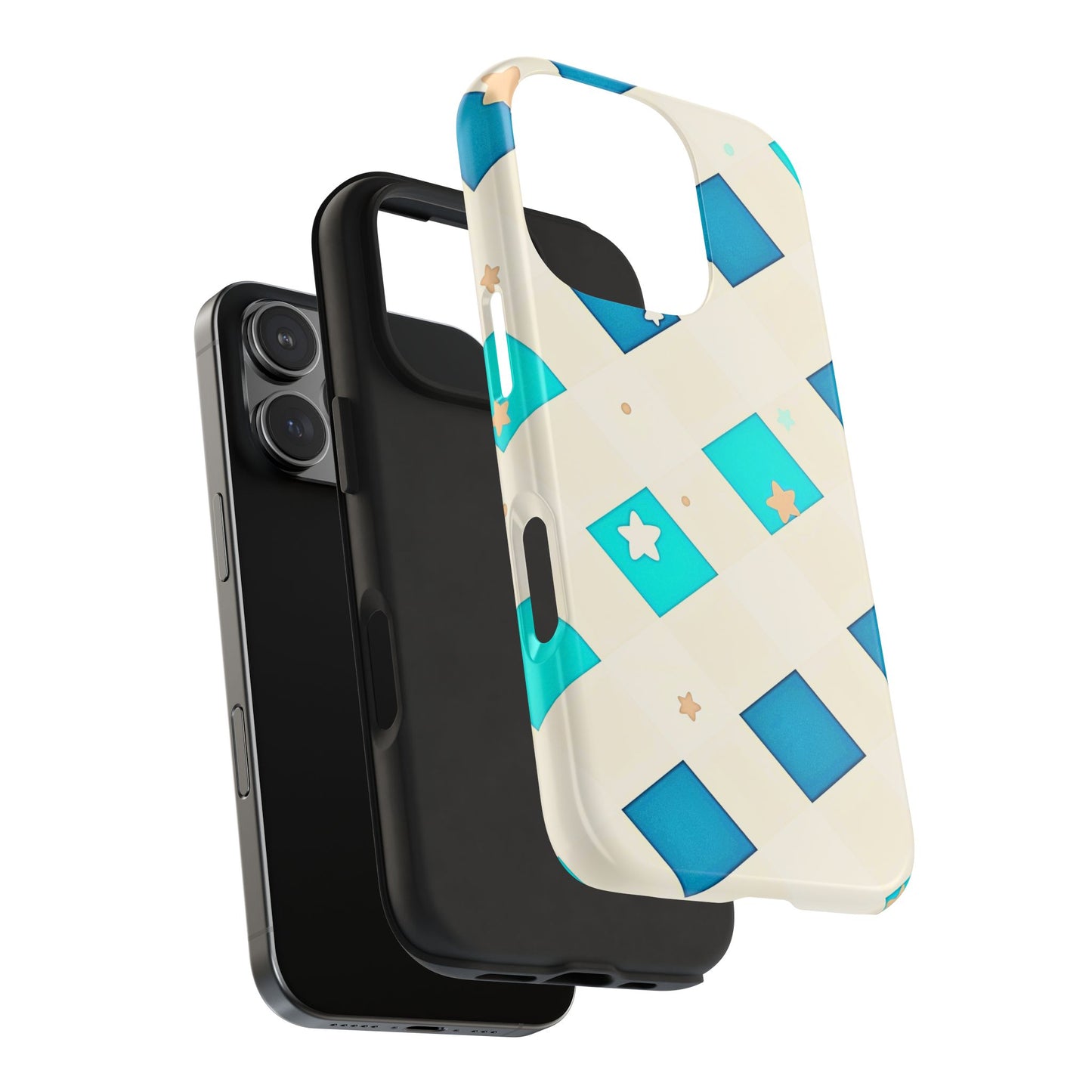 Modern Preppy Checkered Teal Stars Tough Phone Case | Aesthetic