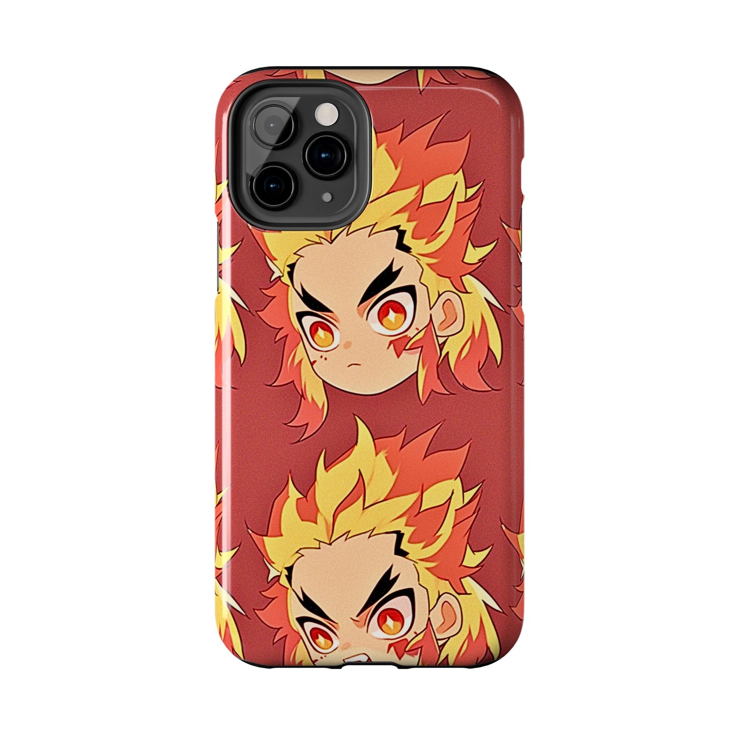 Rengoku Head Pattern Dark Orange Tough Phone Case | Anime - Demon Slayer