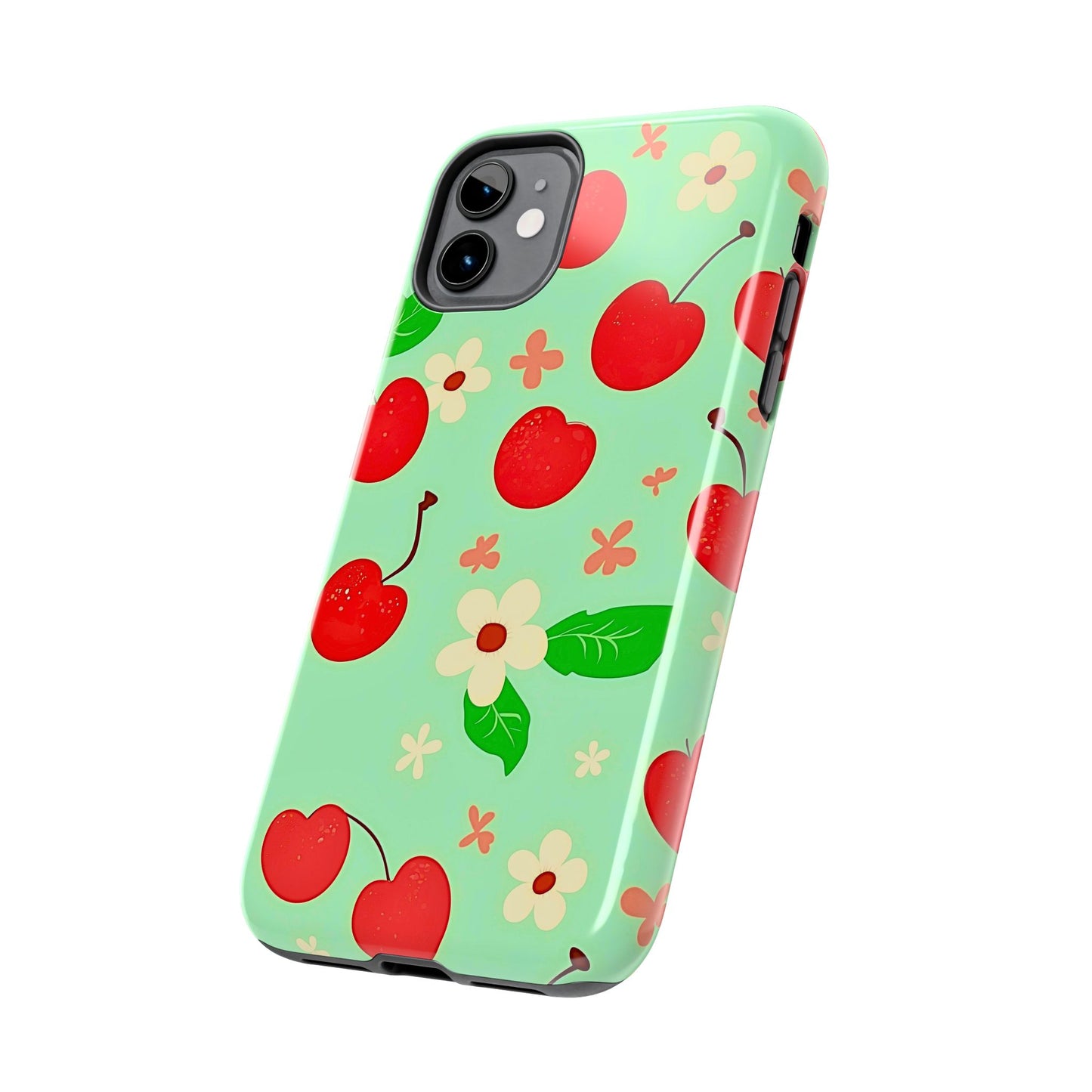 Cute Cherry Flower Pattern Mint Tough Phone Case | Aesthetic