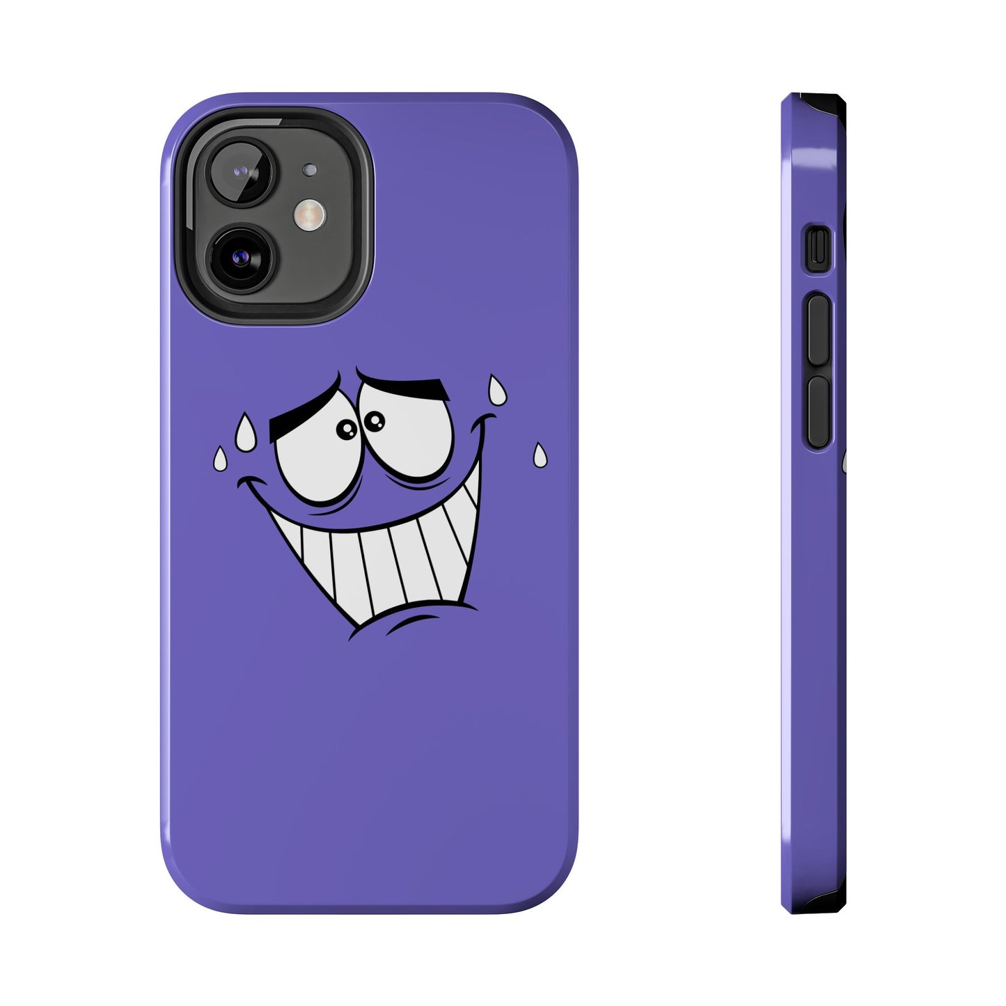Awkward Nervous Cartoon Face Purple Background Tough Phone Case | Funny