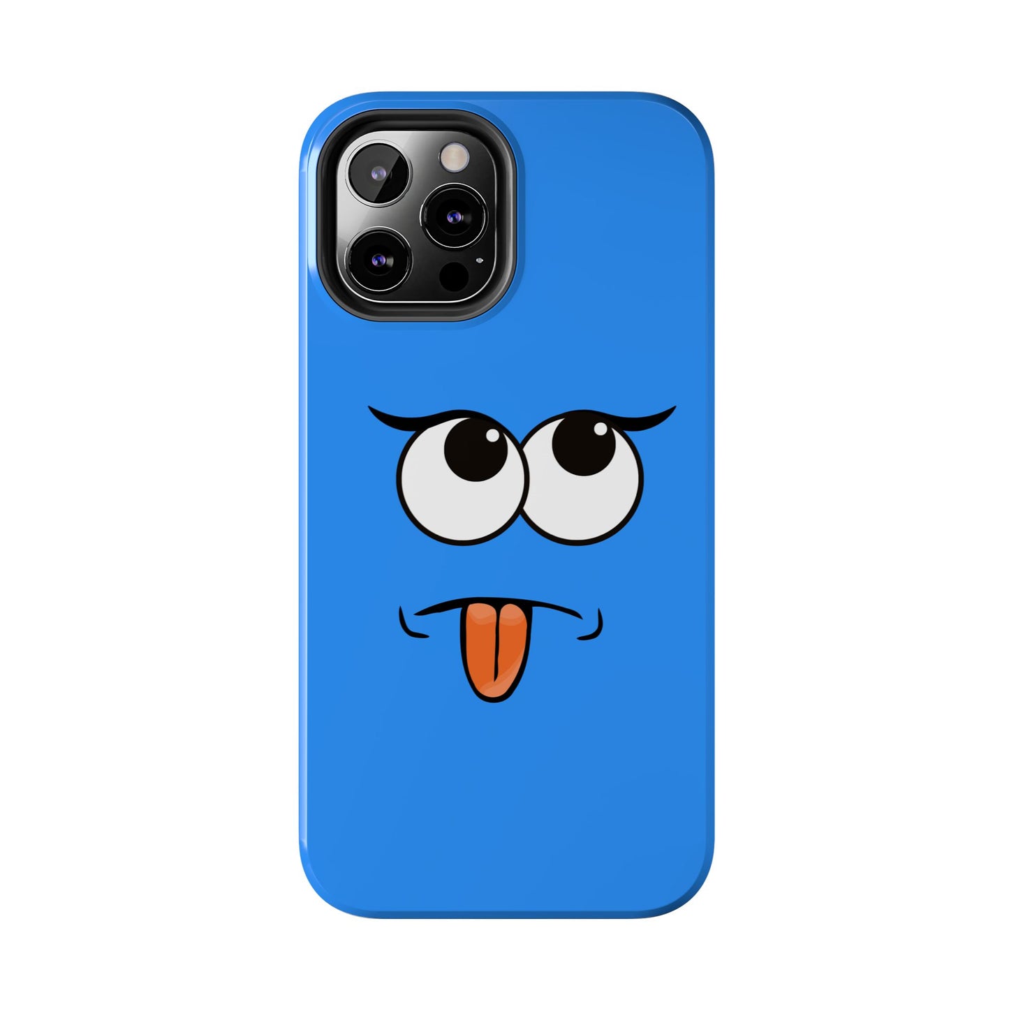 Silly Tongue Out Cartoon Face Blue Background Tough Phone Case | Funny