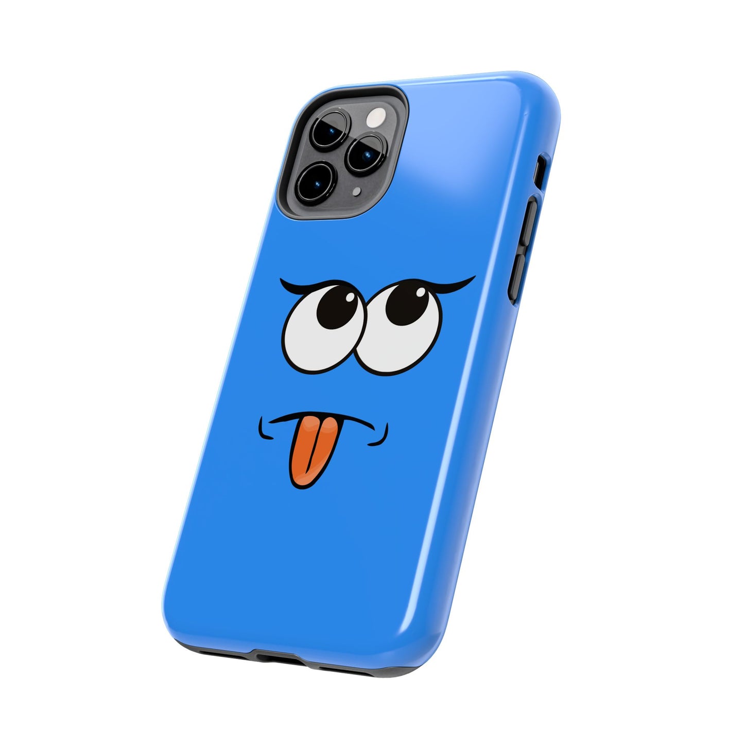 Silly Tongue Out Cartoon Face Blue Background Tough Phone Case | Funny