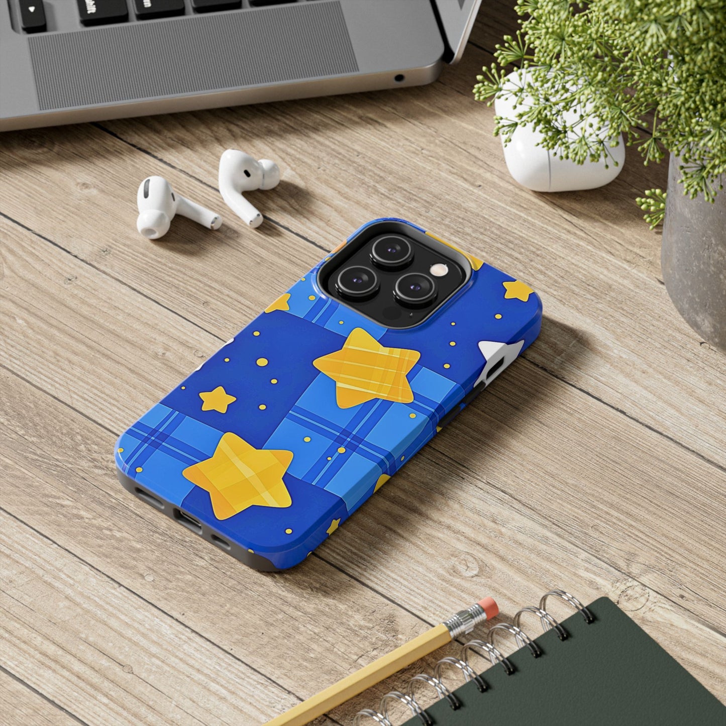 Funda resistente para teléfono con estampado de estrellas y cuadros preppy | Estética