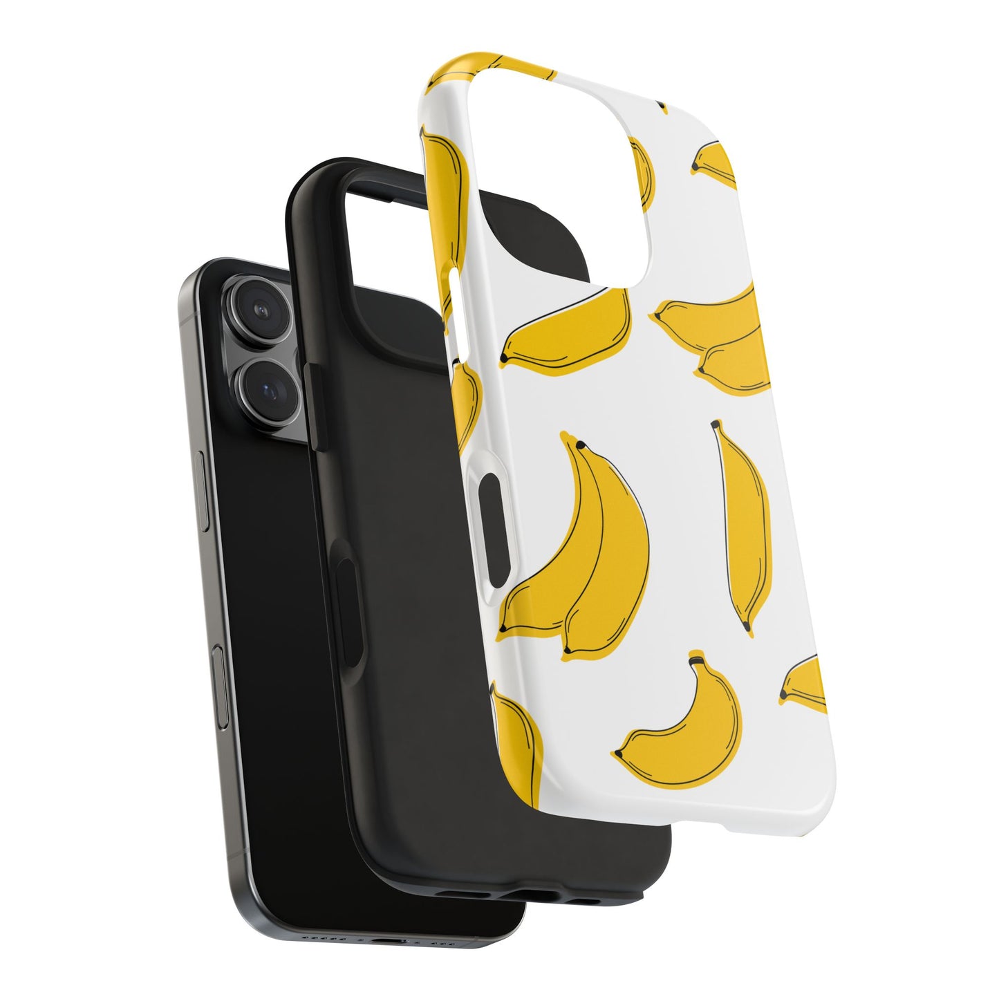 Bold Yellow Banana Pattern Minimal Line Art Tough Phone Case | Food