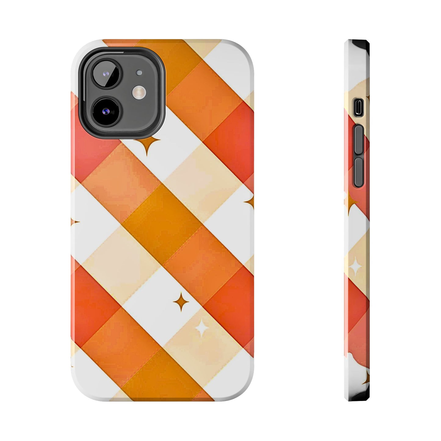 Pastel Orange & Pink Checkered Stars Tough Phone Case | Aesthetic