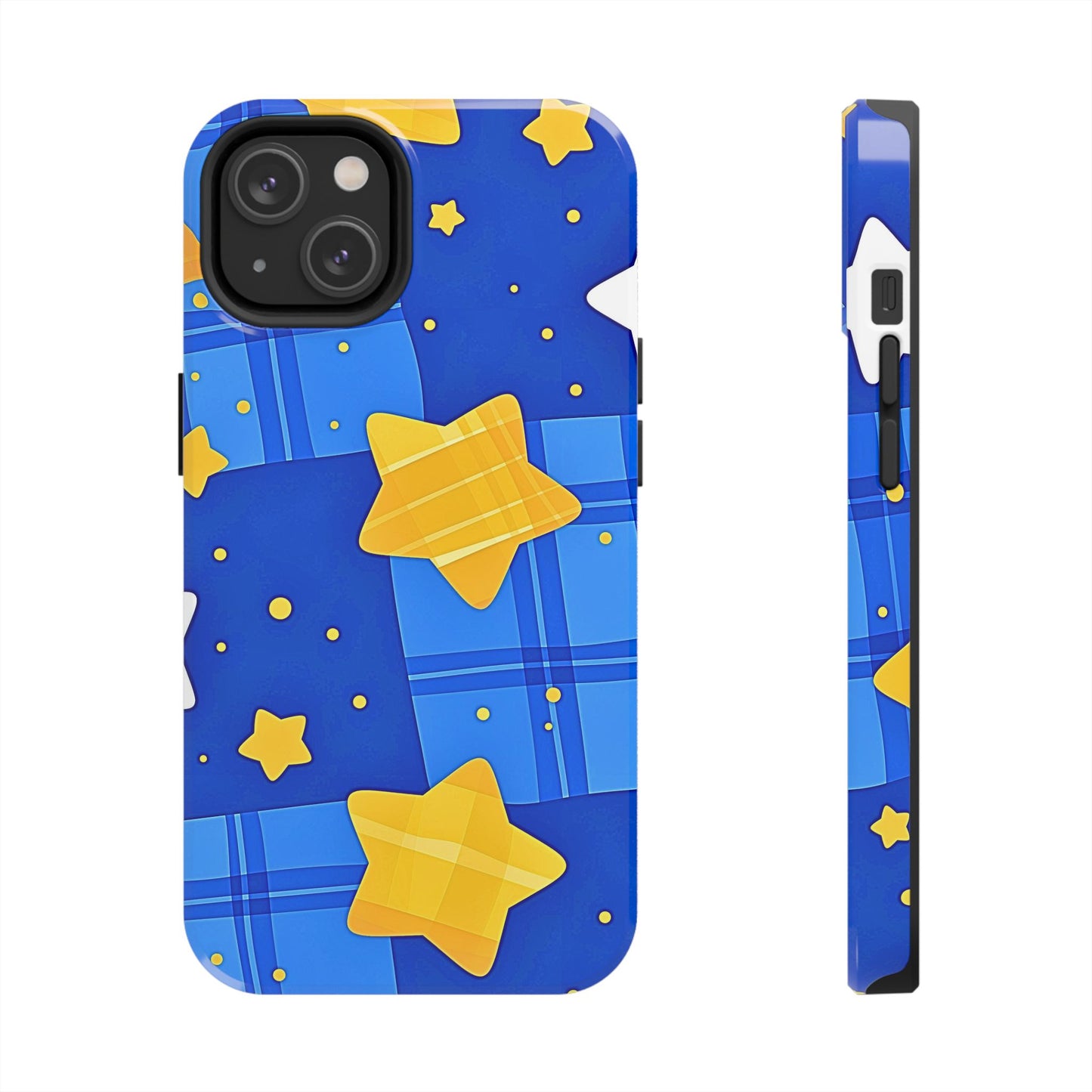 Funda resistente para teléfono con estampado de estrellas y cuadros preppy | Estética