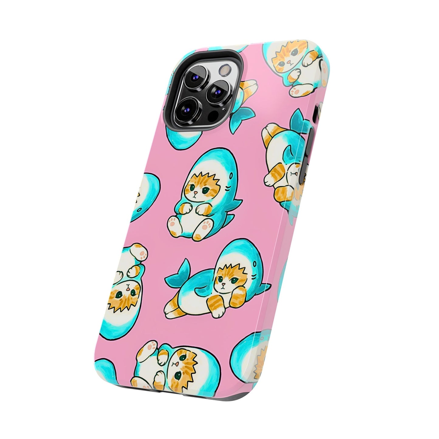 Pink Cute Shark Cats Pattern Tough Phone Case | Animals