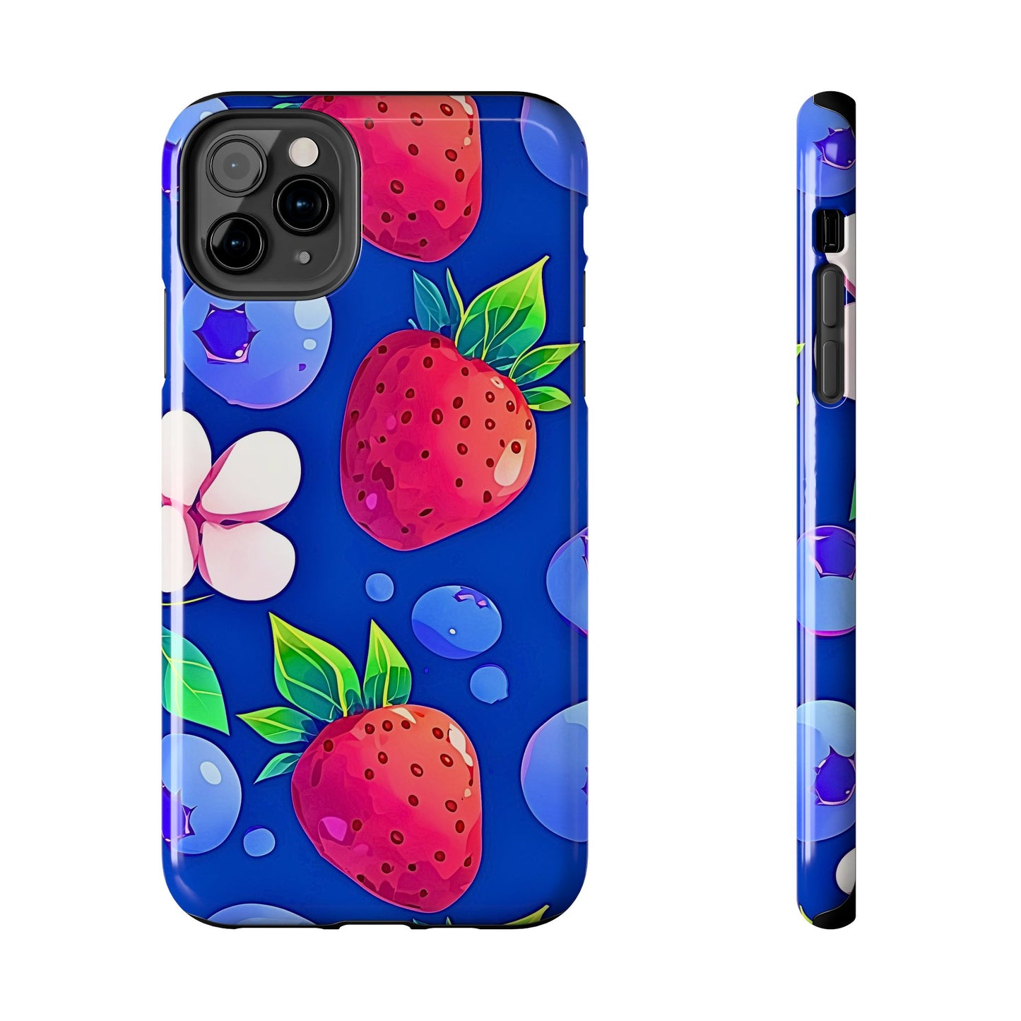 Cute Blueberry Strawberry Fruit Pattern Tough Phone Case | Aesthetic