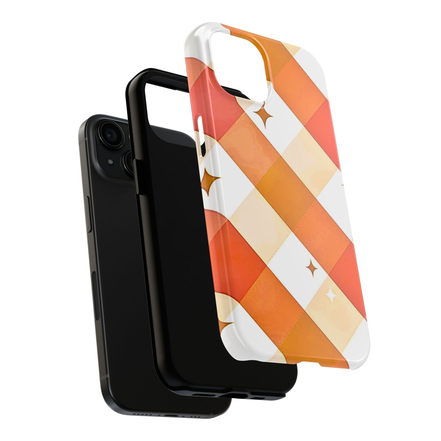 Pastel Orange & Pink Checkered Stars Tough Phone Case | Aesthetic
