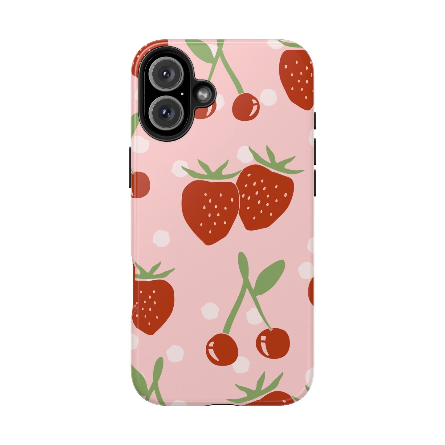 Cute Pink and Red Cherry and Strawberry Tough Phone Case | Food