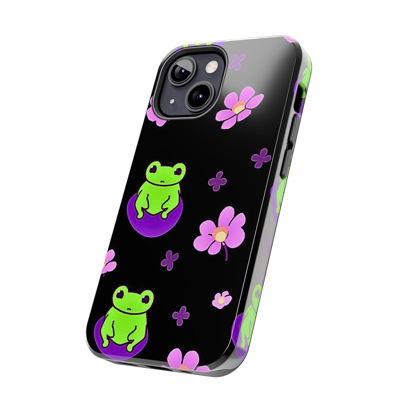 Cute Frog & Pink Flowers Pattern Style Tough Phone Case | Animals