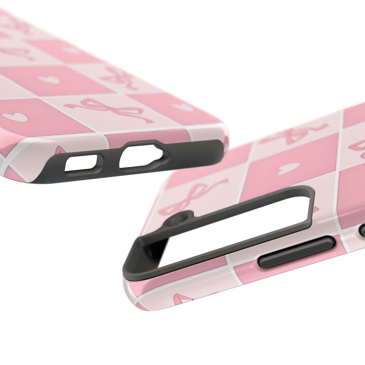 Girly Pink Bow and Heart Grid Pastel Tough Phone Case | Aesthetic