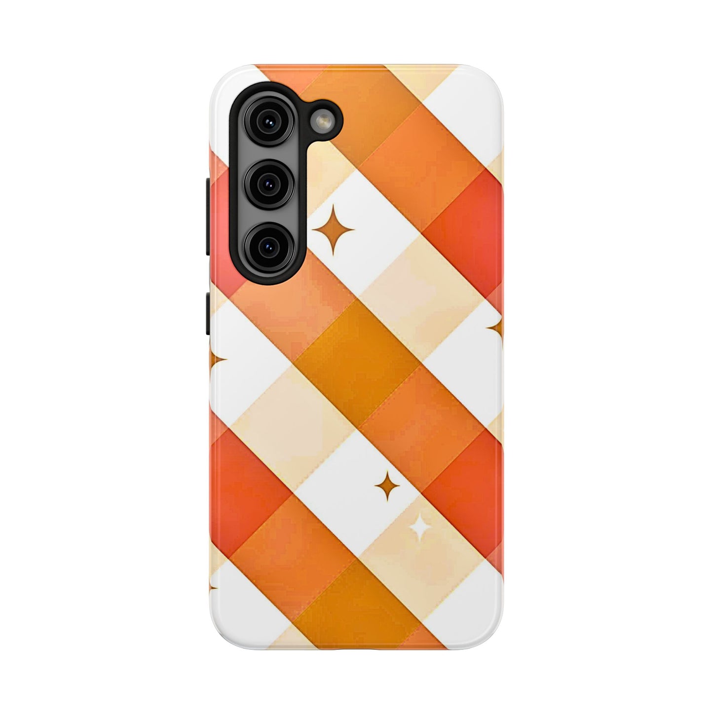 Pastel Orange & Pink Checkered Stars Tough Phone Case | Aesthetic