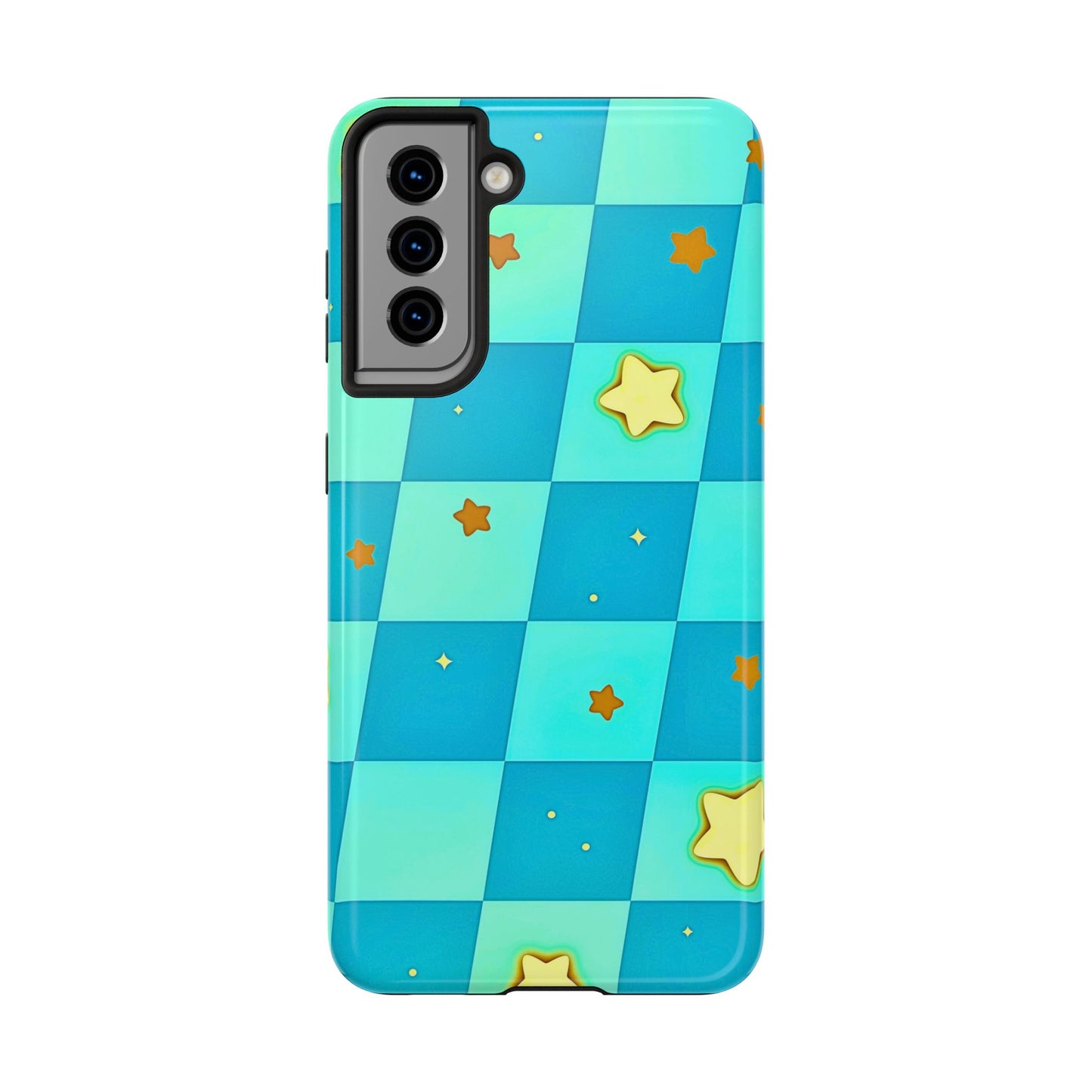 Vibrant Preppy Checkered Blue & Yellow Stars Tough Phone Case | Aesthetic