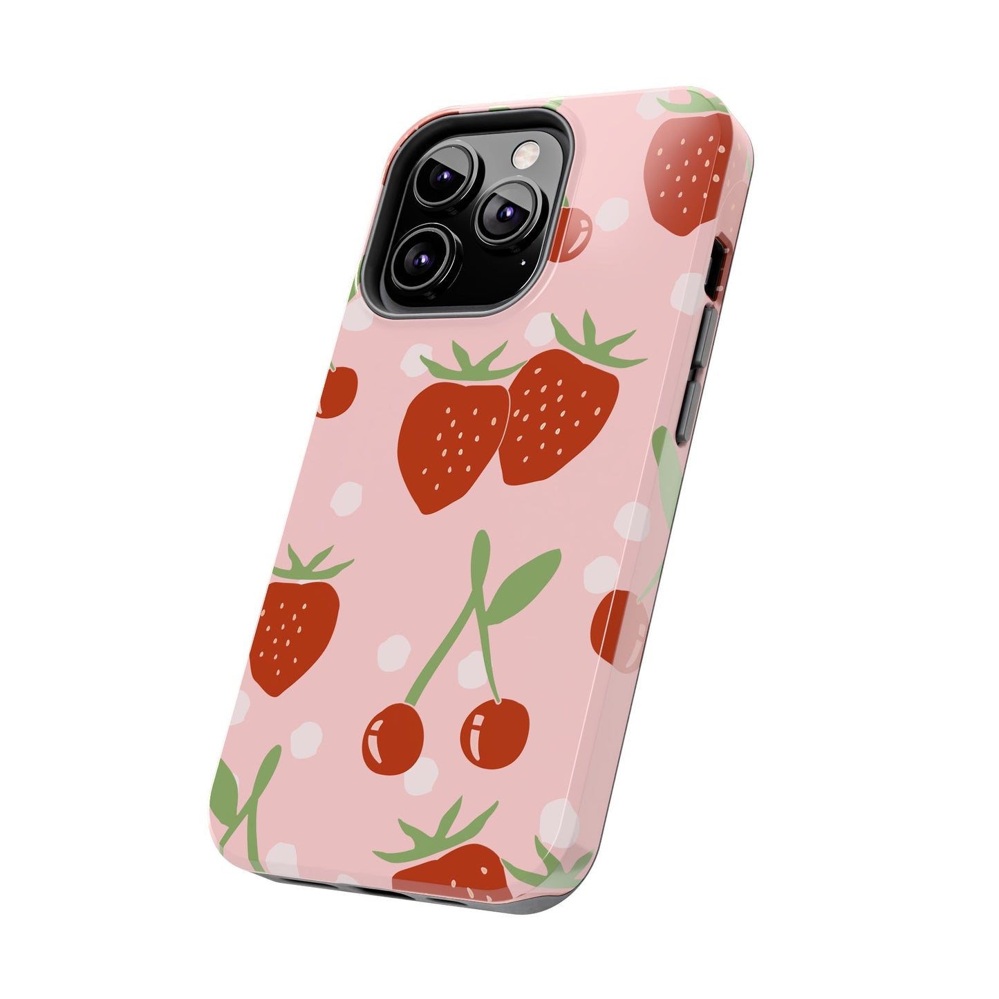 Cute Pink and Red Cherry and Strawberry Tough Phone Case | Food