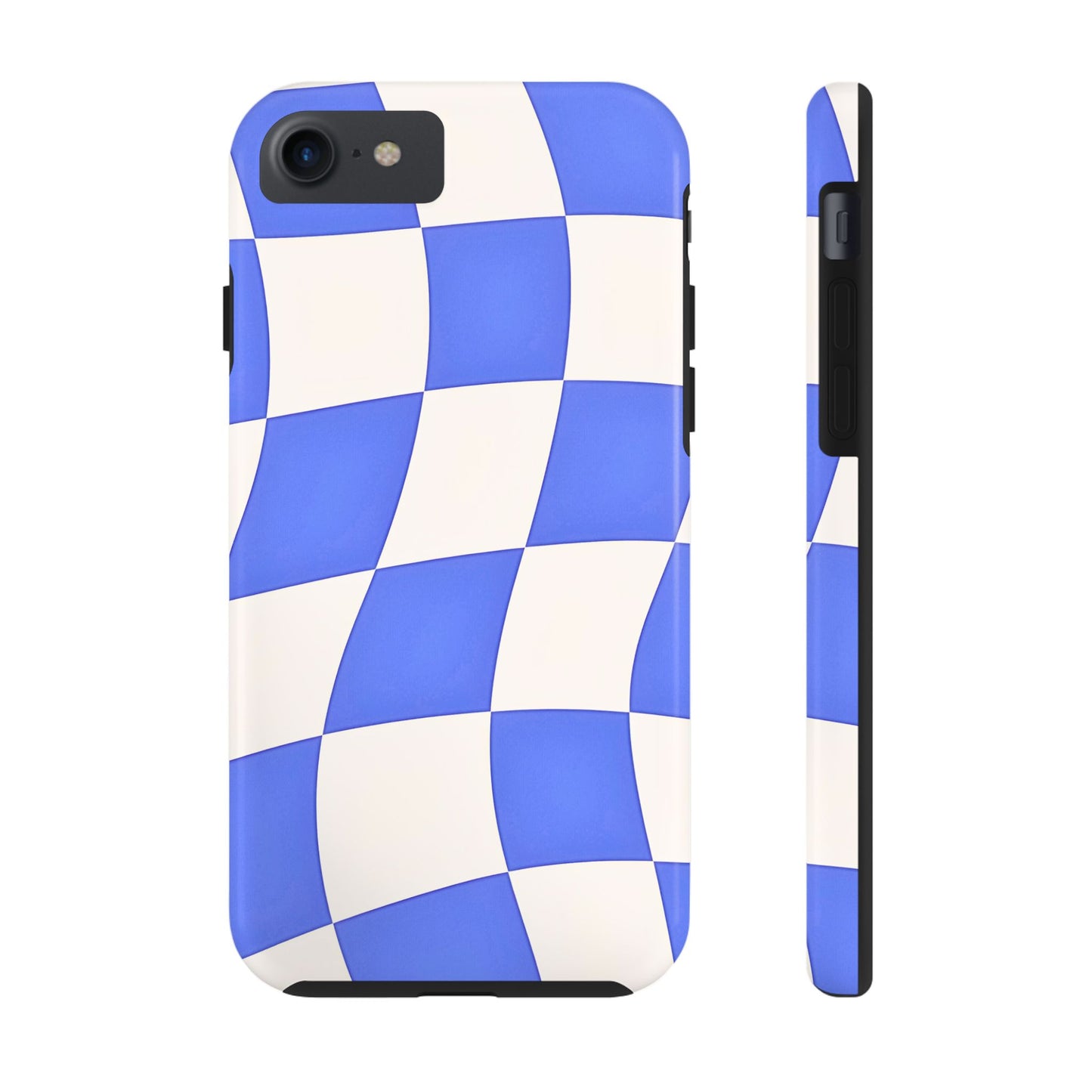 Funda resistente para teléfono con estampado ondulado de cuadros azules | Estética