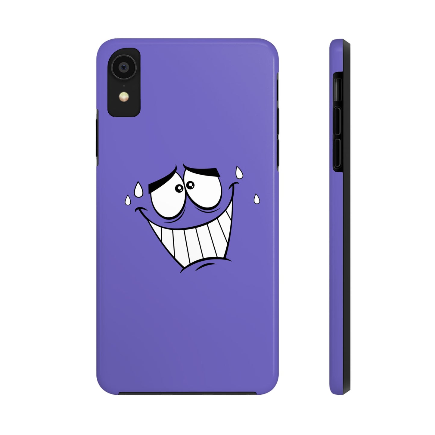 Awkward Nervous Cartoon Face Purple Background Tough Phone Case | Funny