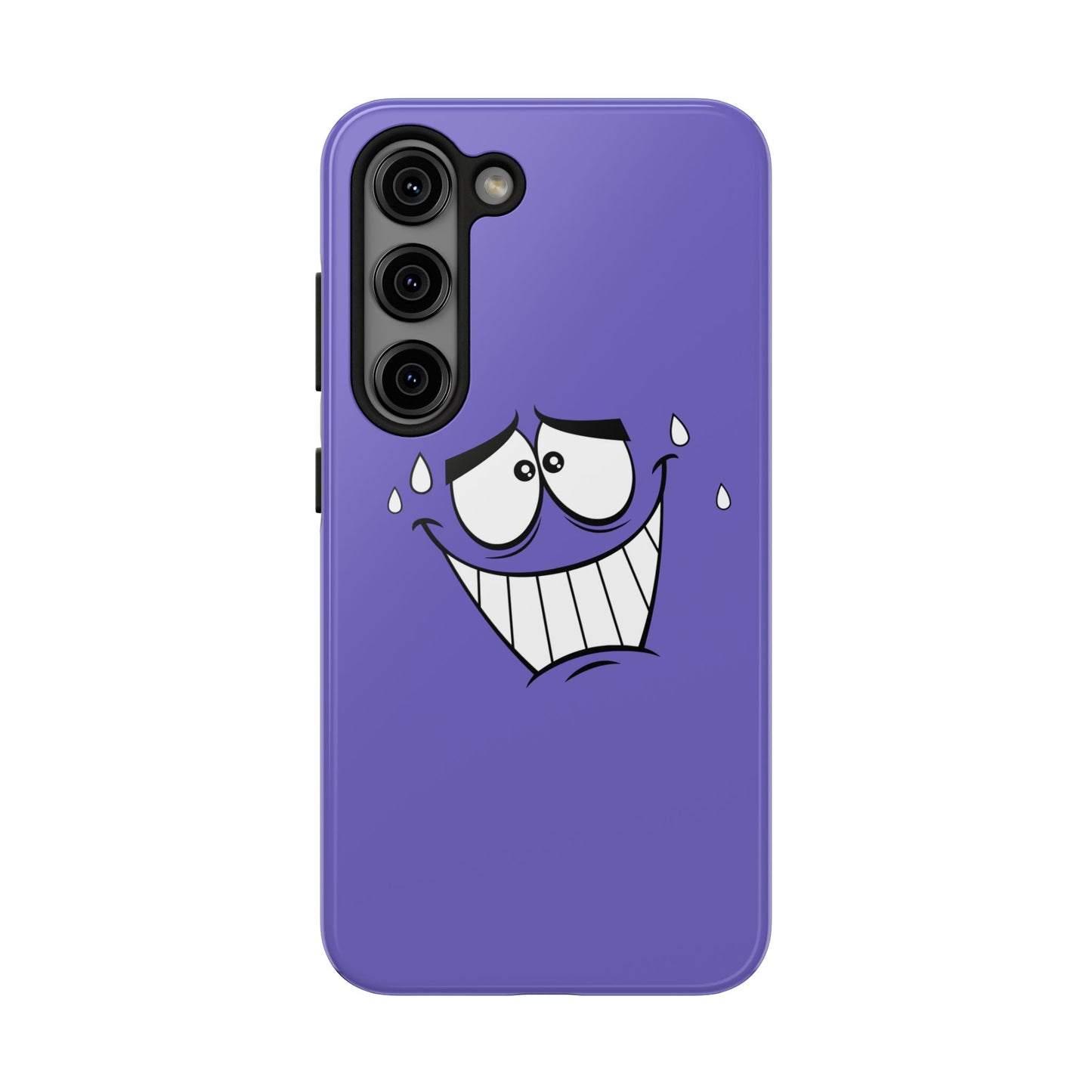 Awkward Nervous Cartoon Face Purple Background Tough Phone Case | Funny