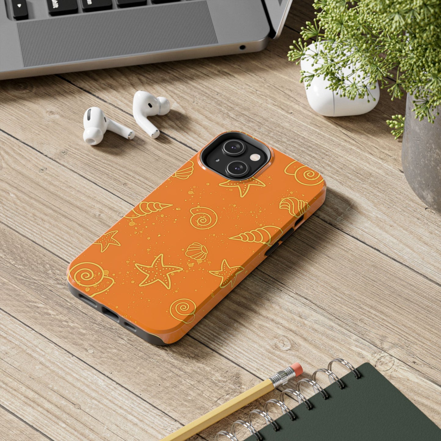 Funda resistente para teléfono con diseño de conchas naranjas | Estética
