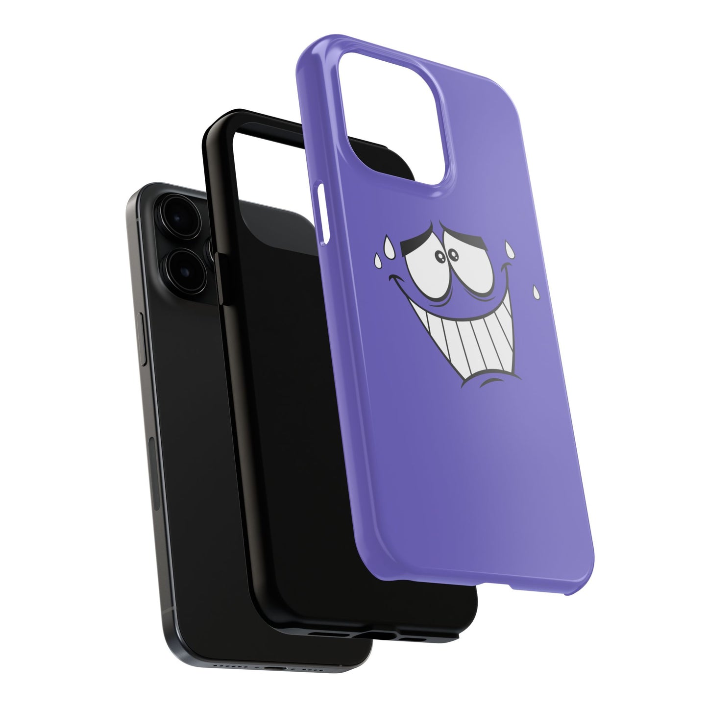 Awkward Nervous Cartoon Face Purple Background Tough Phone Case | Funny