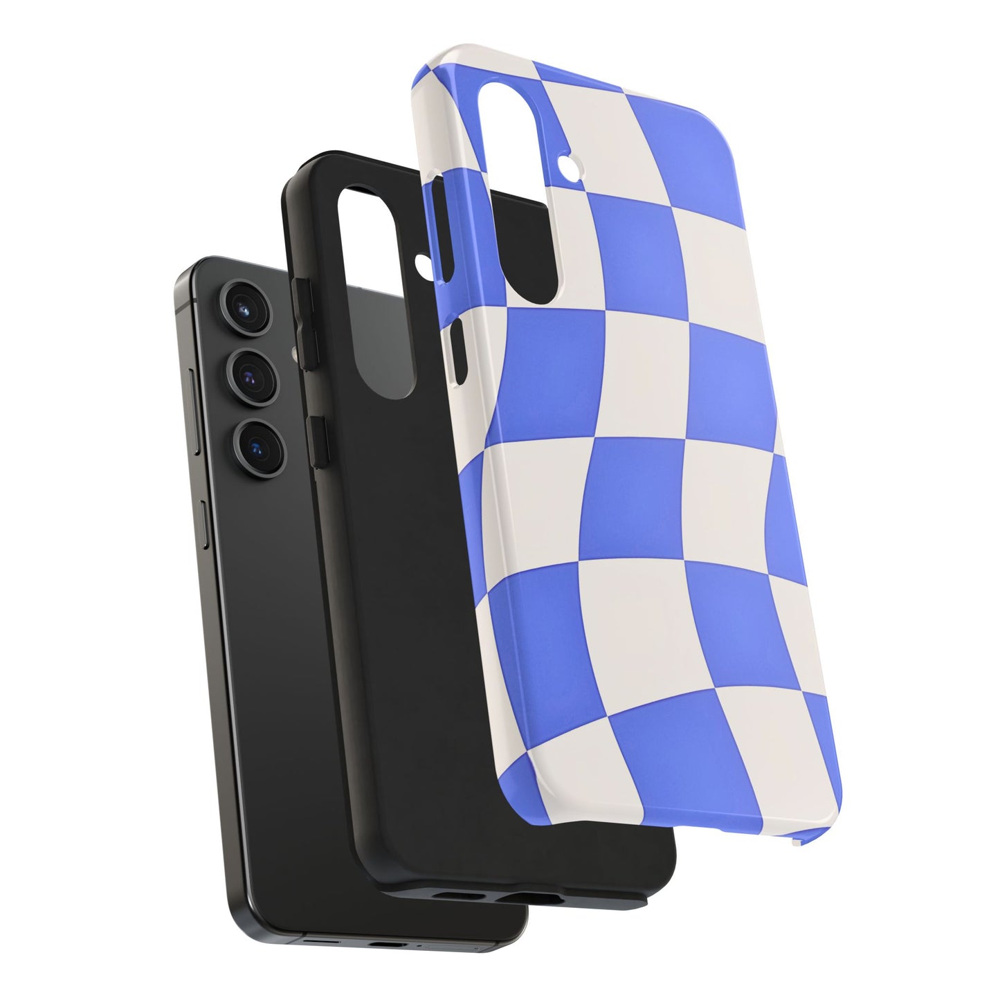 Funda resistente para teléfono con estampado ondulado de cuadros azules | Estética
