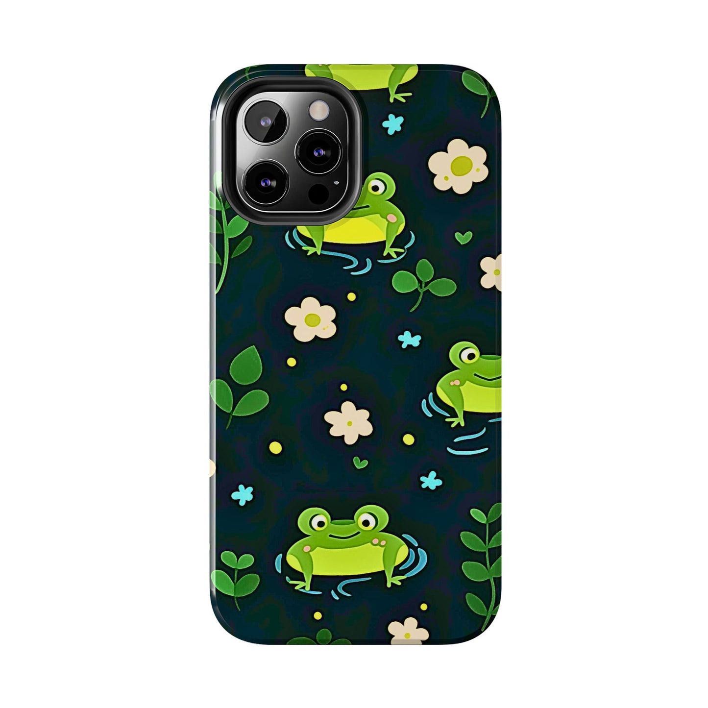 Kawaii Froggy Pattern Black Tough Phone Case | Animals
