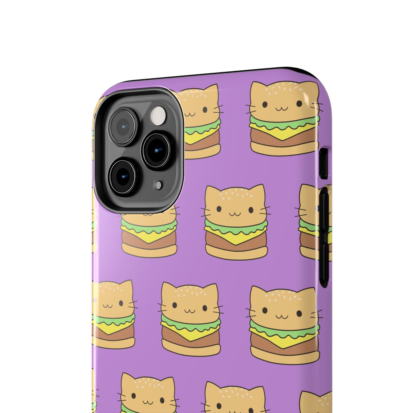 Kawaii Cat Burger Pattern Purple Background Cute Tough Phone Case | Food